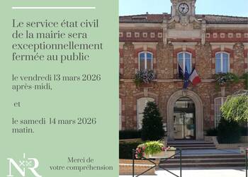 Photo de Fermeture Exceptionnelle Service Etat Civil de la Mairie